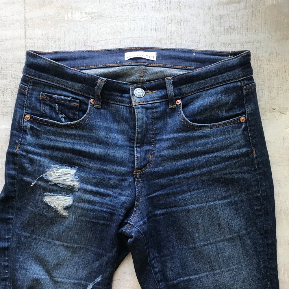 LOFT High Rise Distressed Skinny Jeans